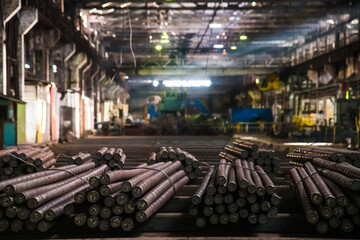 Metal structures and buildings of the old metallurgical plant inside and outside. Products of the...