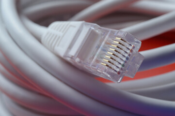 connector of a network cable rg 45. close-up.