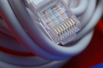 connector of a network cable rg 45. close-up.