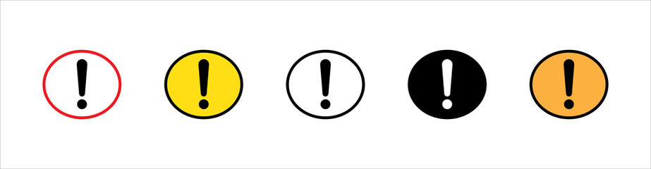 Ellipse exclamation mark icon vector set. Red, black, yellow and white colors variations. Caution attention warning symbol set.