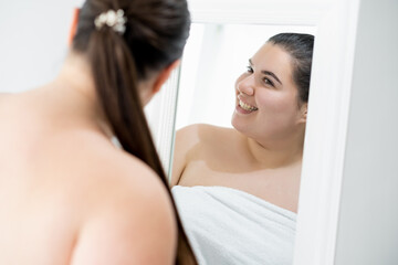 enjoying new day plus size woman morning routine