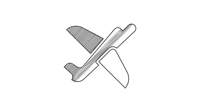 Black line Toy plane icon isolated on white background. Flying airplane icon. Airliner sign. 4K Video motion graphic animation