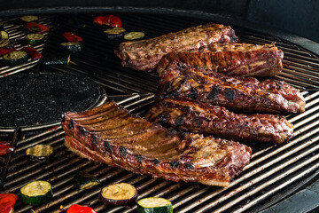 BBQ ribs grilled meat smoke fog barbecue food