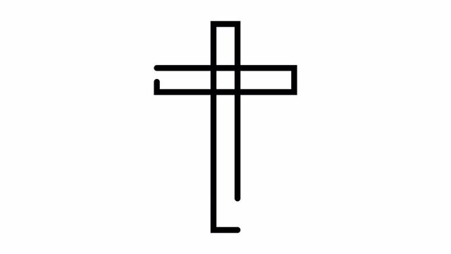 Christian cross line icon animation 4k. Motion graphics.