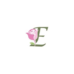 Letter E with rose icon logo vector template