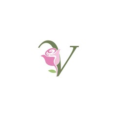 Letter V with rose icon logo vector template