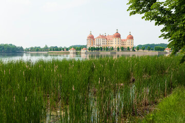 Fototapeta na wymiar Ein Schloss auf einer Insel im Teich