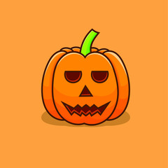 Pumpkin halloween isolated vector illustration with orange background and shadow. can use for icon, elements, mascot, sign, symbols