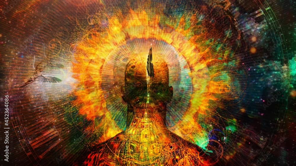 Wall mural burning aura. man with flamed halo