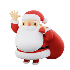 Cute Cartoon Santa Claus Waving Hand. Christmas Holidays 3d rendering illustration.