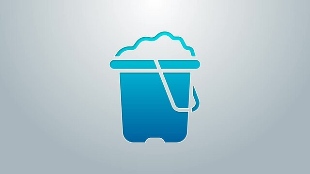 Blue line Sand in bucket icon isolated on grey background. Plastic kid toy. Summer icon. 4K Video motion graphic animation