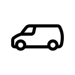 Van icon. Black contour linear silhouette. Side view. Vector simple flat graphic illustration. The isolated object on a white background. Isolate.
