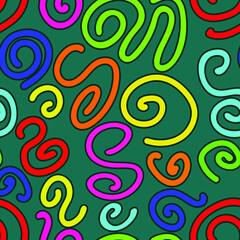 Fototapeta premium seamless colorful abstract pattern with the image of randomly arranged curved lines in a cartoon style for prints on fabric, packaging, clothing and for interior decoration, covers, frames in a child