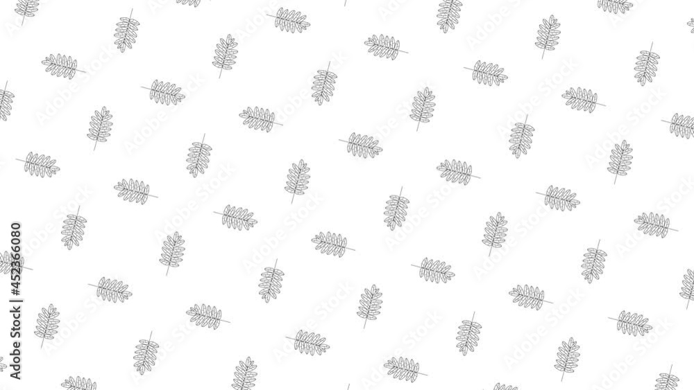 Poster rowan tree leaves black thin line icons on a white background. seamless loop motion graphic pattern 