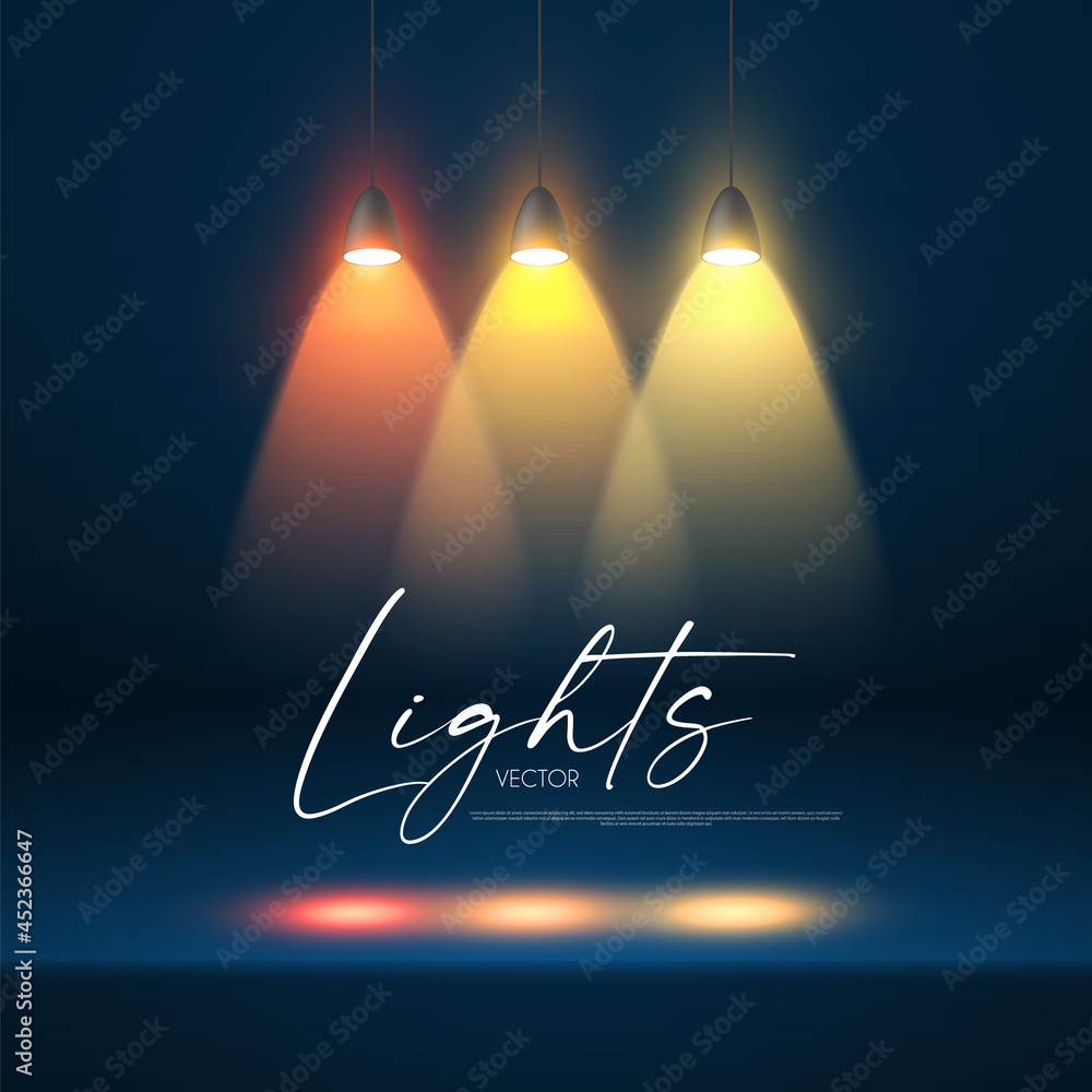 Wall mural colorful spotlight and empty scene. light effect presentation design. showcase element.