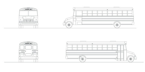 Drawing of a school bus in views.Vector illustration. 