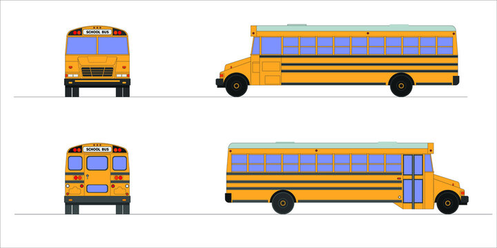 Drawing of a school bus in views.Vector illustration. 