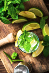 Freshly Made Mojito in Long Glass with Lime and Mint