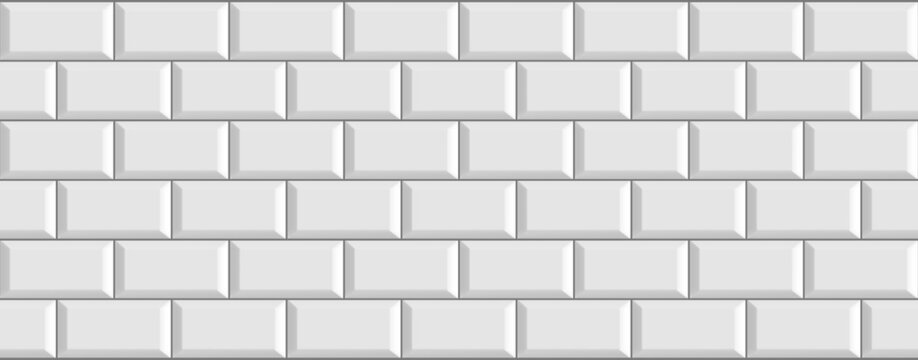 White colored brick ceramic tiles. Modern seamless pattern, brick metro ceramic tiles. Vector illustration.
