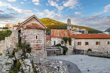 Budva old town, Montenegro. Authentic architecture. Ancient church of St.Sava.