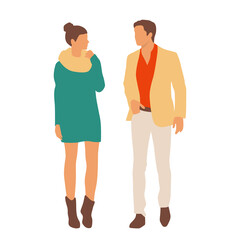 Obraz premium Set of young man and woman, different colors, cartoon character, couple of silhouettes of standing business people, students, the design concept of flat icon, isolated on white background