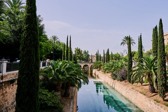 Canal Torrent de Sa Riera in the street Paseo de Mallorca in the center of Palma de Mallorca, Balearic Islands, Spain