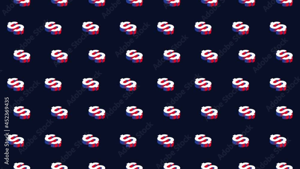 Aufkleber Isometric symbols of American currency Dollar in animated pattern. Simple seamless loop modern motion graphics background