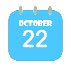 October 22 calendar icon. Blue vector