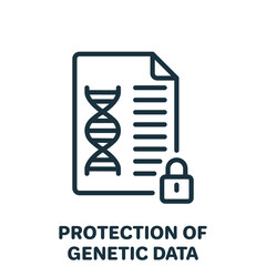 Protection of Genetic Data Line Icon. Private Dna Information in Document with Padlock Linear Pictogram. Safe Genetic Info Outline Icon. Editable Stroke. Isolated Vector Illustration
