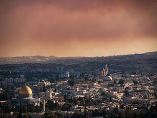 Fototapeta na wymiar Jerusalem Old city - city view from mount Scopus 