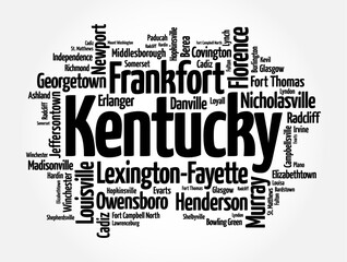 Fototapeta premium List of cities in Kentucky USA state, word cloud concept background