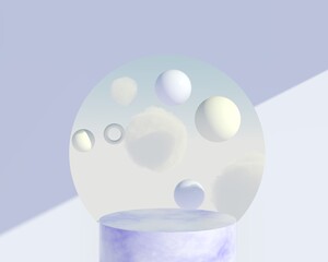 Background 3d rendering with podium and minimal cloud scene, minimal product display background.