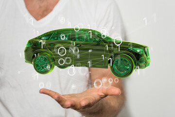 Hologram auto, futuristic polygonal model auto.