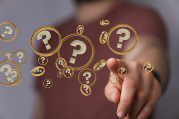 solving problem with digital question marks 3D rendering