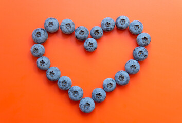 Hollow heart shape made from blueberries