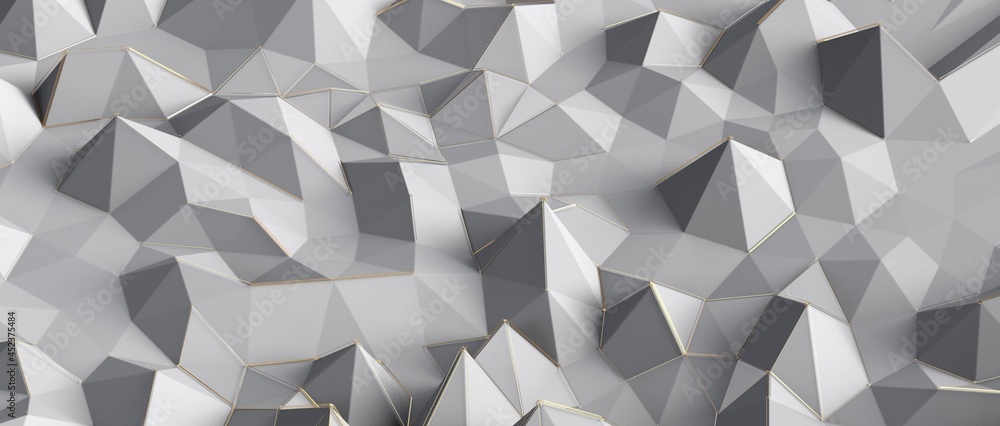 Wall mural Close up detail of abstract modern metallic triangular wall pattern. Silver triangle geometric art wallpaper.