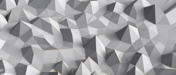 Close up detail of abstract modern metallic triangular wall pattern. Silver triangle geometric art wallpaper.