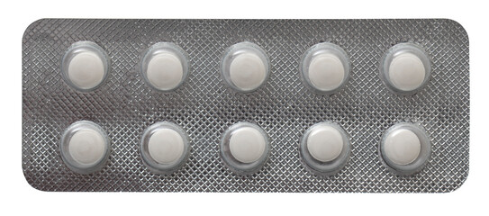 Plate with white pills isolated on a white background