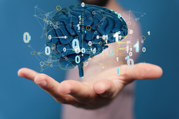 3d rendering of human brain on technology background