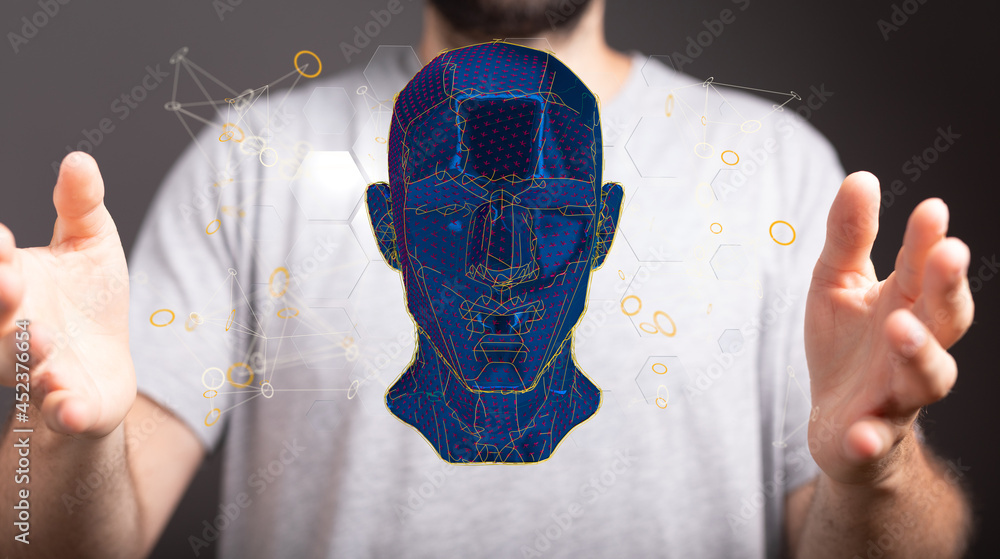 Poster human head and brain with artificial intelligence concept