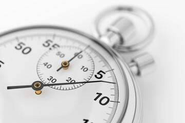 Classic chrome analog stopwatch close up. 3d rendering.