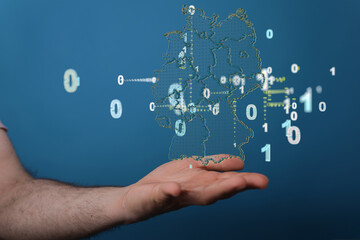 Germany map with national flag.