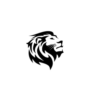 Black and white lion logo with a simple design