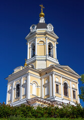 Fototapeta premium Gate church-bell tower, Church of the Three Great Hierarchs, Vysotsky Conception male Monastery, Serpukhov, Moscow region