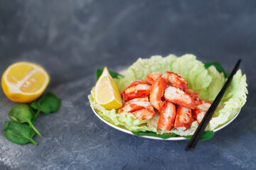 Crab meat on a fork. Cooked seafood. Crab meat in a fork for a gourmet dinner. Isolate on a white background