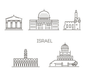 Tourist attractions of Israel. Vector symbols