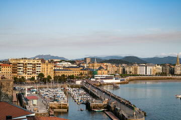 Fototapeta na wymiar A view to basin of the port in old part of the city of San Sebastian, Spain