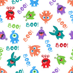 Obraz premium Seamless pattern with cute color monsters