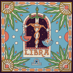 Libra zodiac sign. Horoscope. Illustration for souvenirs and social networks - obrazy, fototapety, plakaty