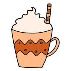 Vector isolated cup with cocoa and whipped cream